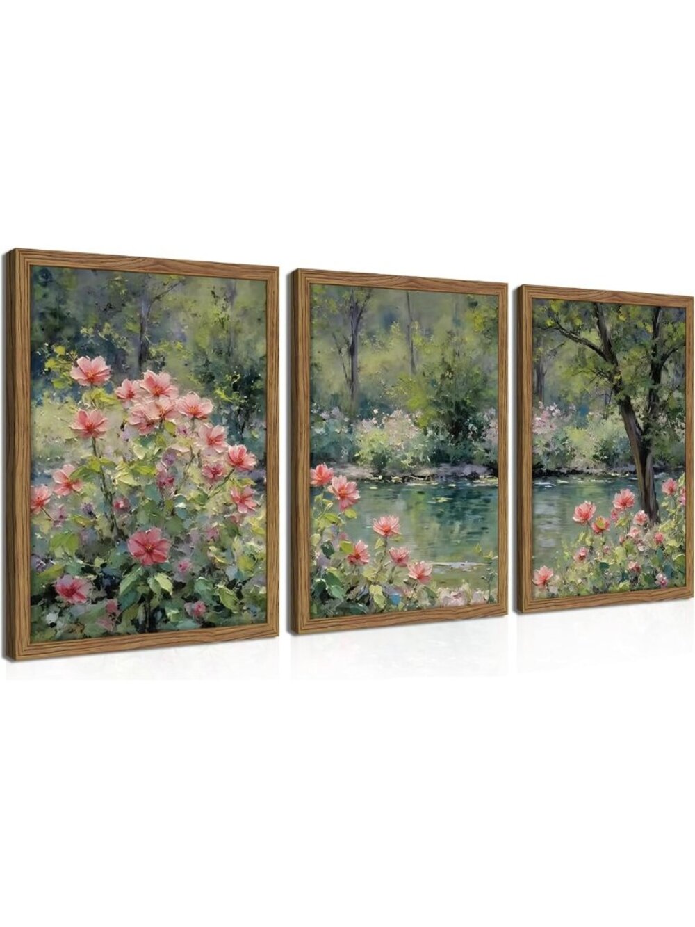 Set of 3 Framed Botanical Floral Canvas Art - Vintage Cottagecore Wall Decor for